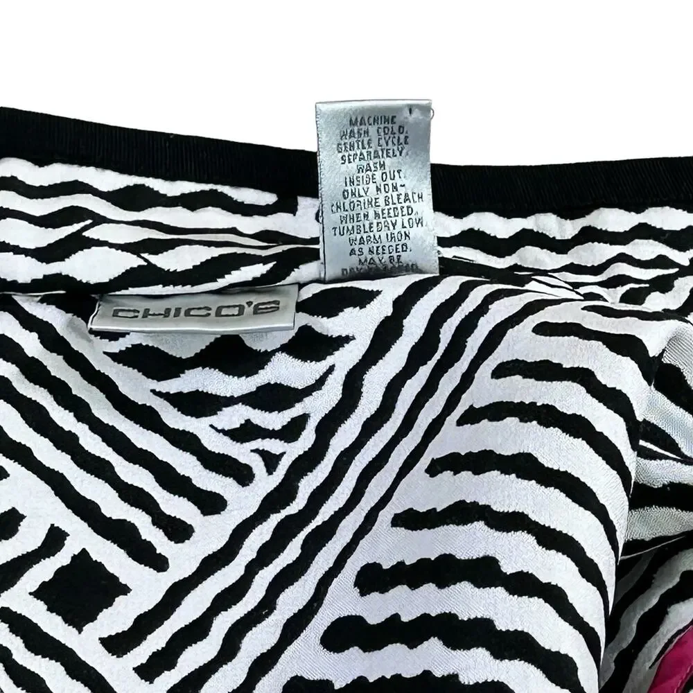 Chico's Jacket Women Size 0 Black White Stripes Pockets Structured Boxy Career